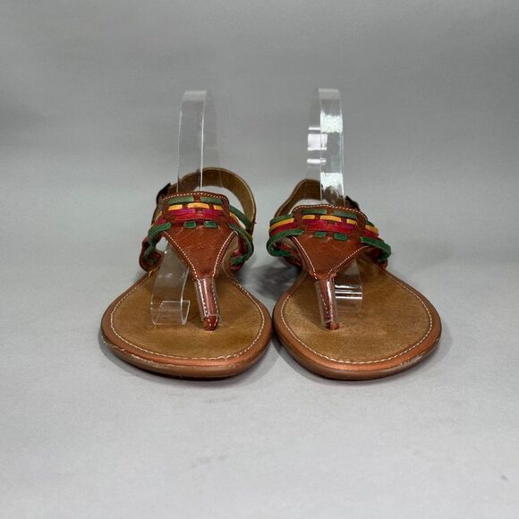 Raramuri Women's Size 9 Brown Colorful Leather Thong Sandals - Picture 2 of 10